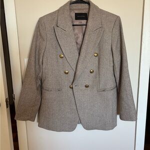 Banana Republic Gray Double-Breasted Blazer with Gold Buttons